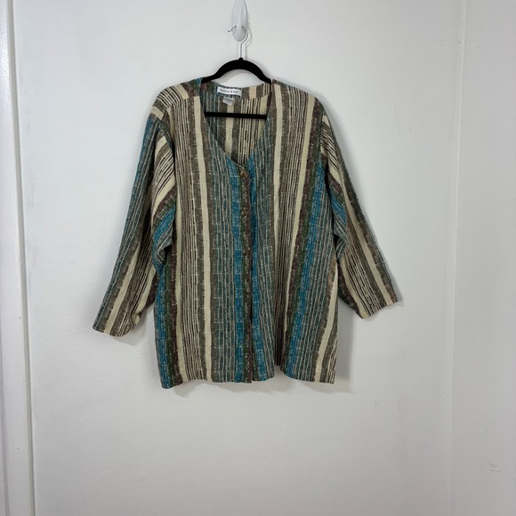 Maggie & Max Tops - Guazy Striped Boho Lagenlook Blouse Textured Coastal Button Up Top Women 4X
